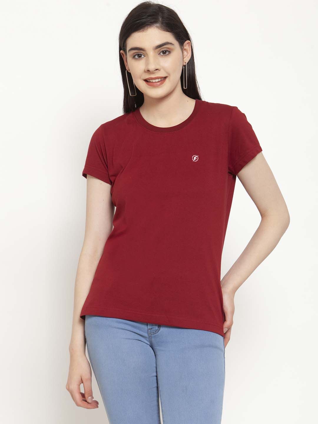     			Friskers Maroon Cotton Slim Fit Women's T-Shirt ( Pack of 1 )