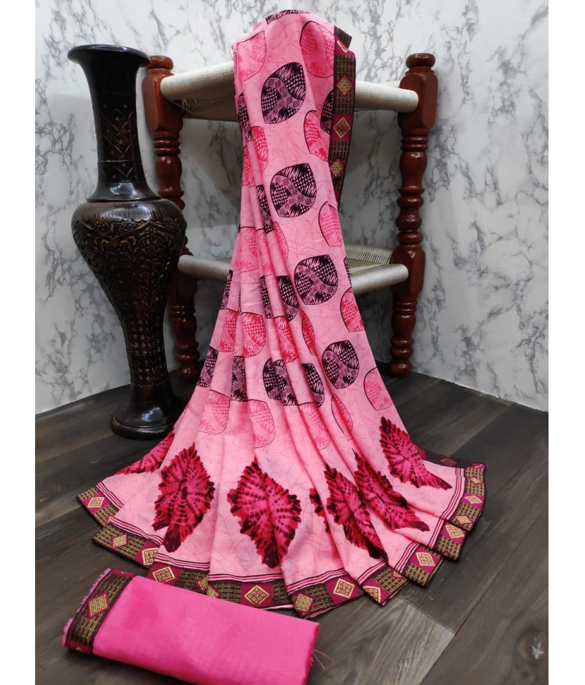     			Kanooda Prints Georgette Printed Saree With Blouse Piece - Pink ( Pack of 1 )