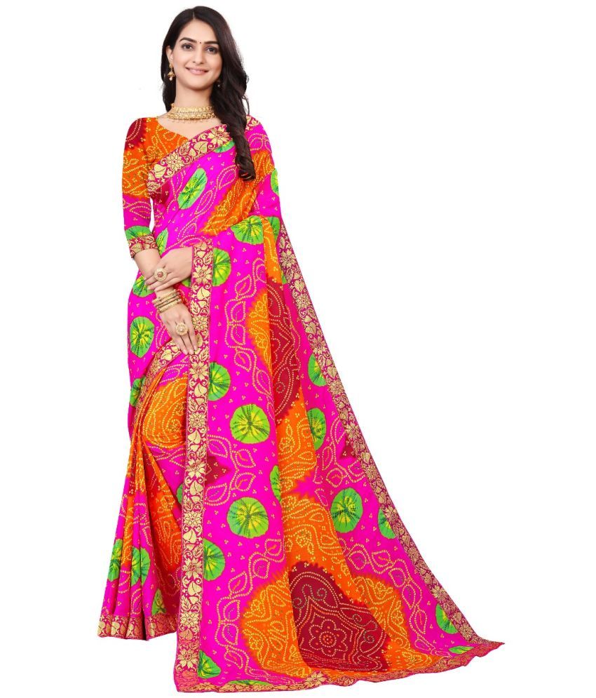     			Kanooda Prints Georgette Printed Saree With Blouse Piece - Rani ( Pack of 1 )