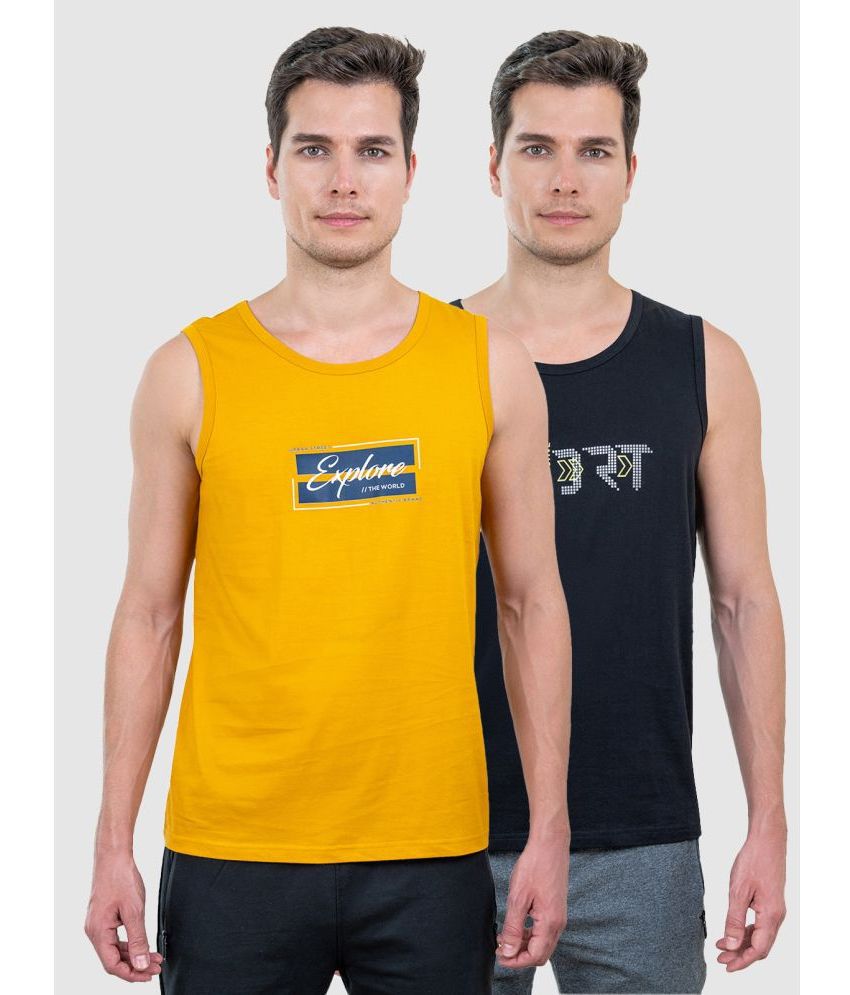     			Lux Cozi Cotton Relaxed Fit Printed Sleeveless Men's T-Shirt - Mustard ( Pack of 2 )