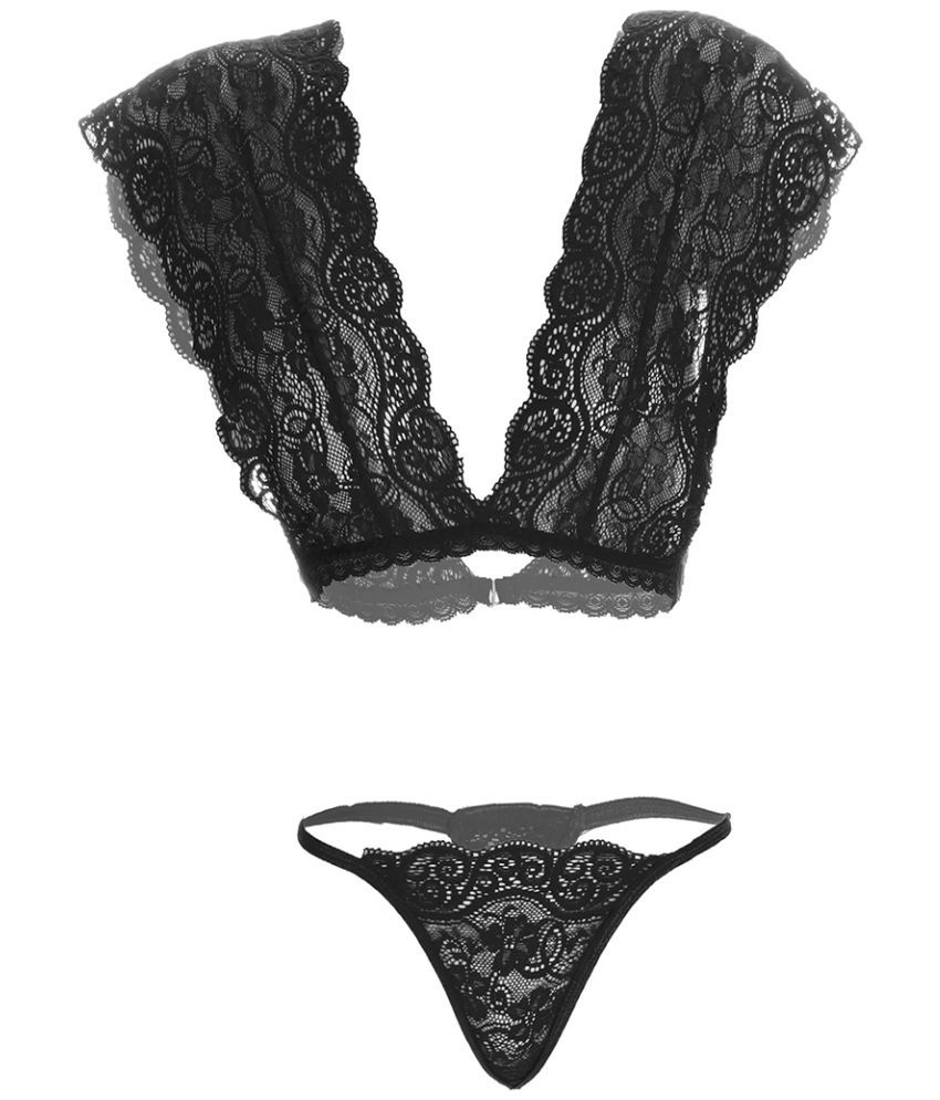     			Purble Black Lace Women's Bra & Panty Set ( Pack of 1 )