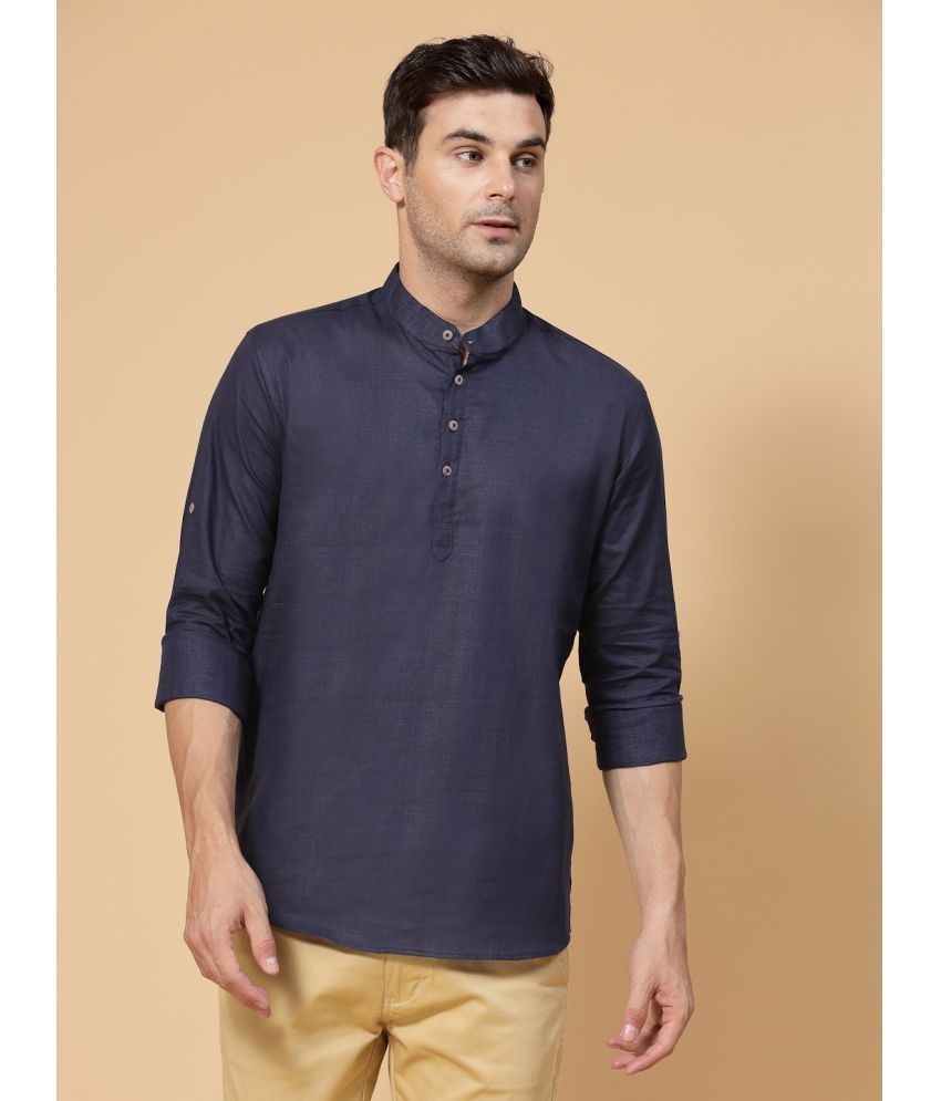     			allan peter Navy Blue Cotton Men's Regular Kurta ( Pack of 1 )