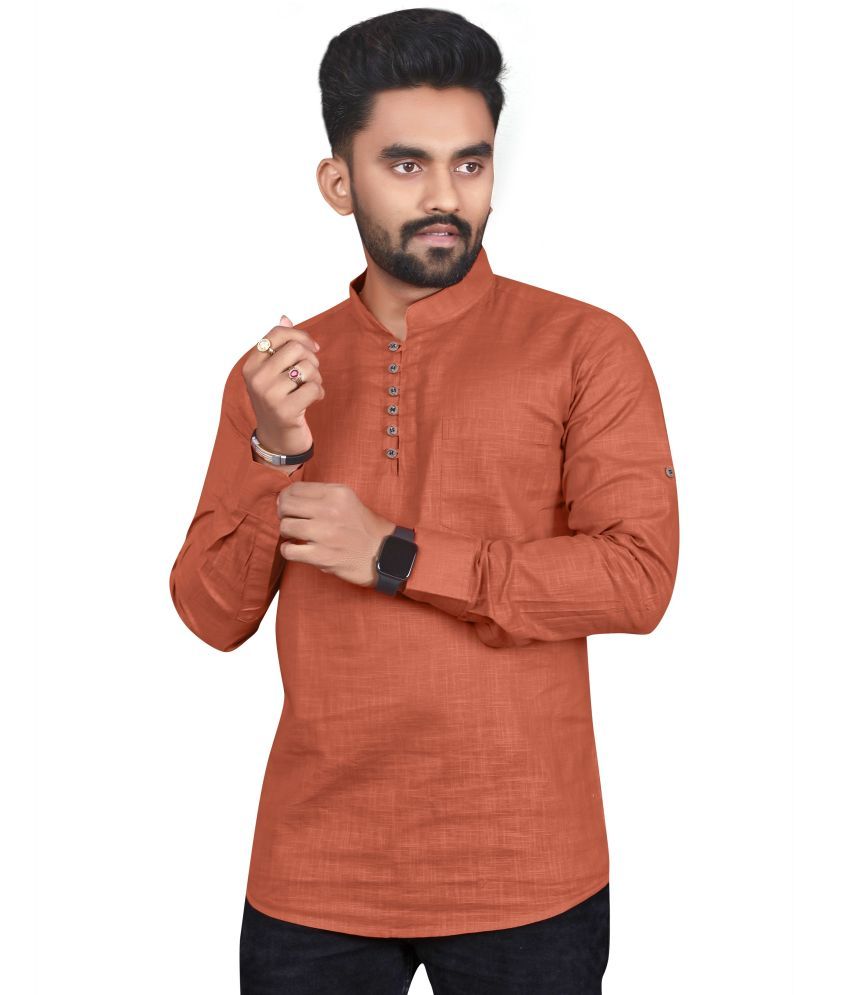     			allan peter Orange Cotton Men's Regular Kurta ( Pack of 1 )