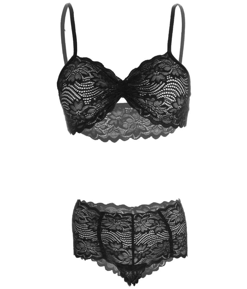     			psychovest Black Lace Women's Bra & Panty Set ( Pack of 1 )