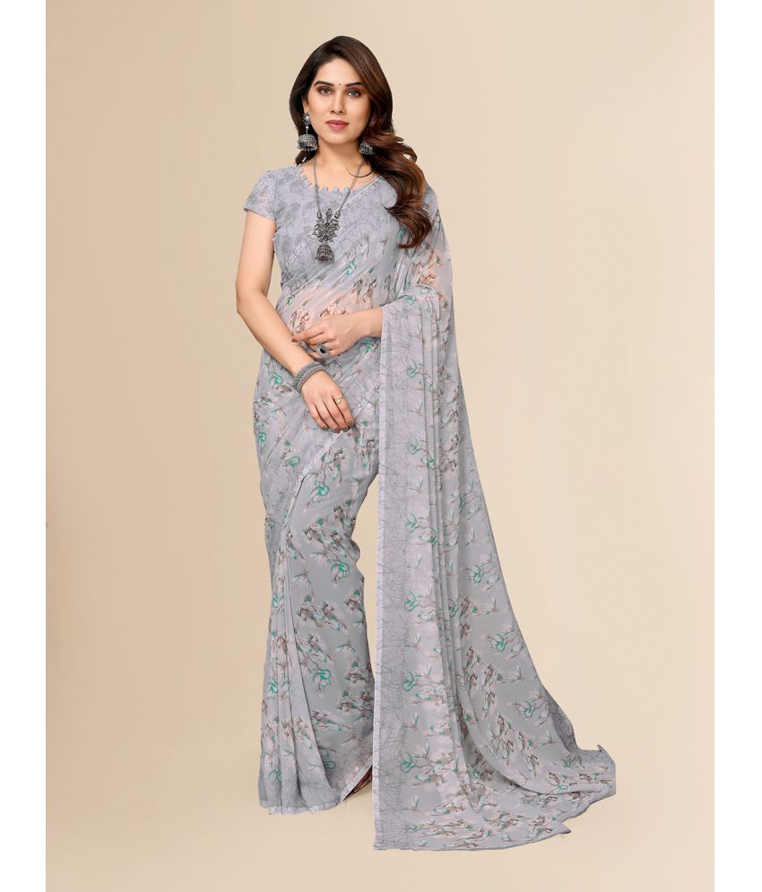     			ANAND SAREES Georgette Printed Saree With Blouse Piece - Grey ( Pack of 1 )