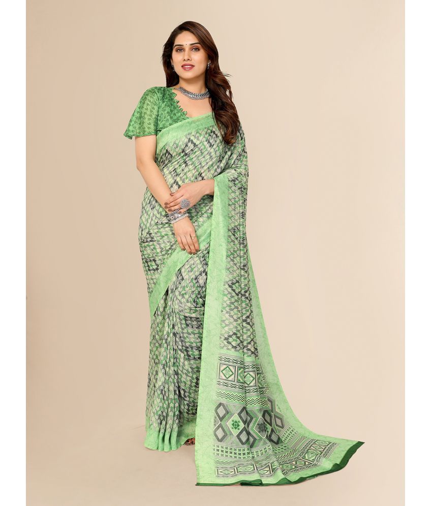     			ANAND SAREES Silk Blend Printed Saree With Blouse Piece - Green ( Pack of 1 )