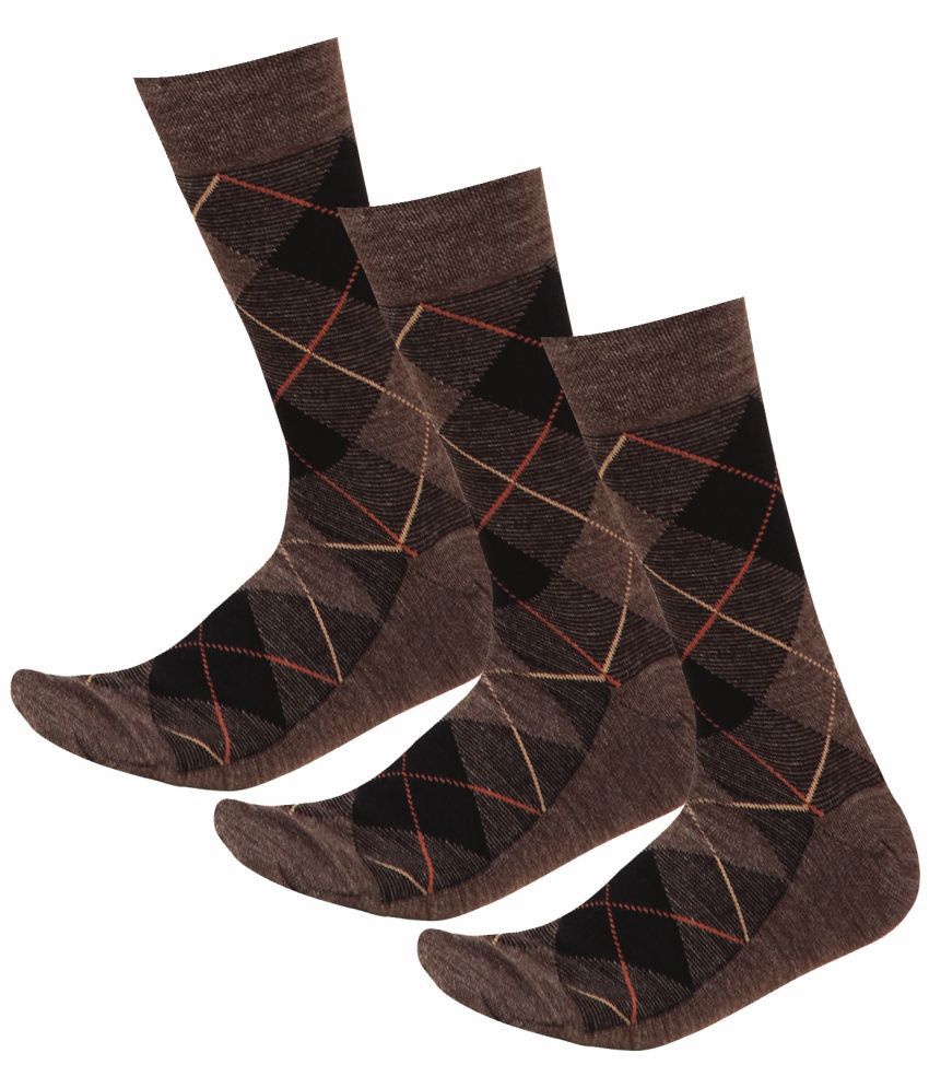     			Bodycare Cotton Blend Men's Printed Brown Mid Length Socks ( Pack of 3 )
