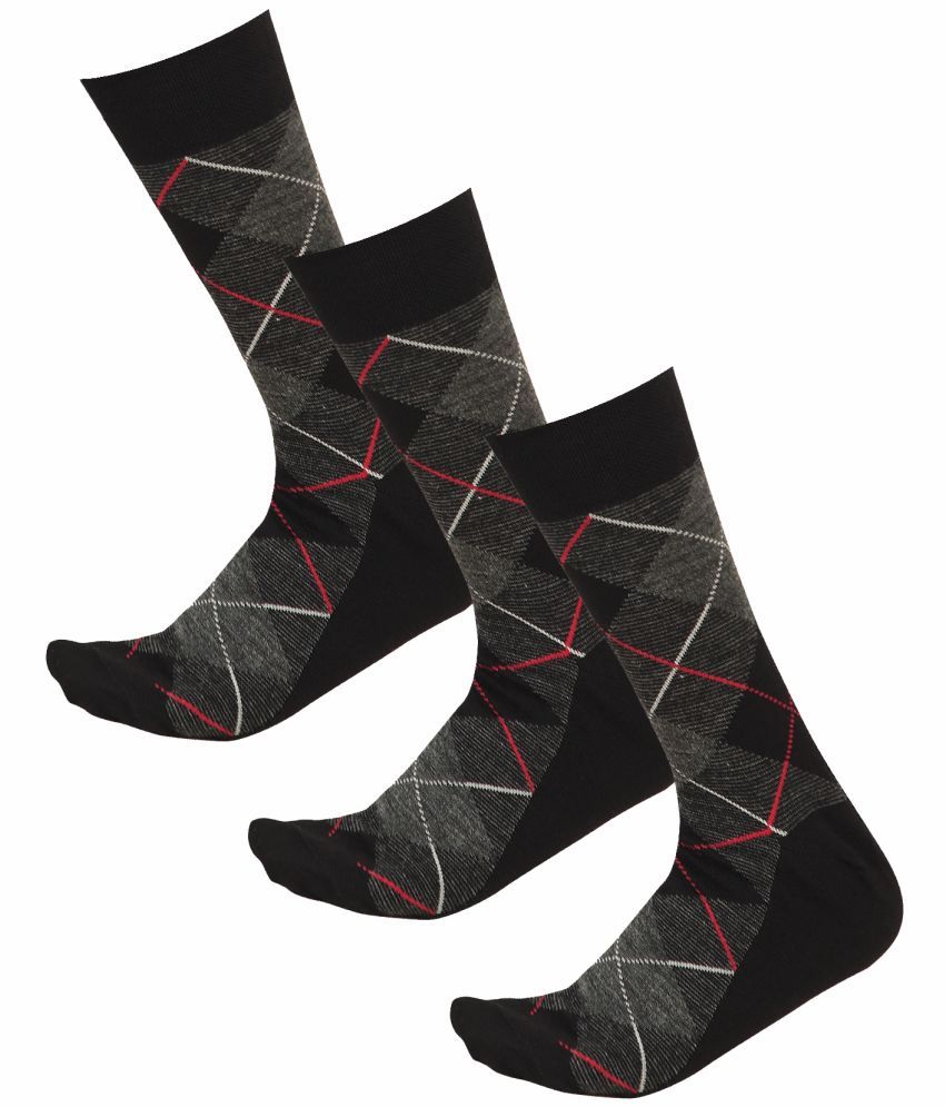     			Bodycare Cotton Blend Men's Printed Black Mid Length Socks ( Pack of 3 )