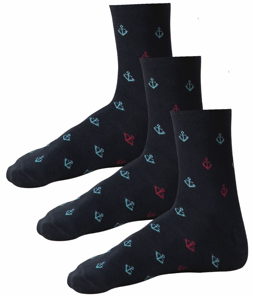     			Bodycare Cotton Blend Men's Printed Navy Blue Mid Length Socks ( Pack of 3 )