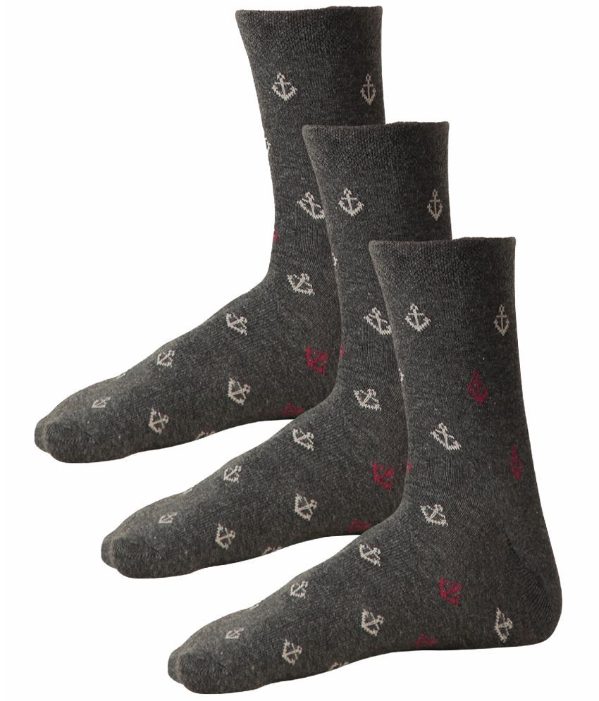     			Bodycare Cotton Blend Men's Printed Charcoal Mid Length Socks ( Pack of 3 )