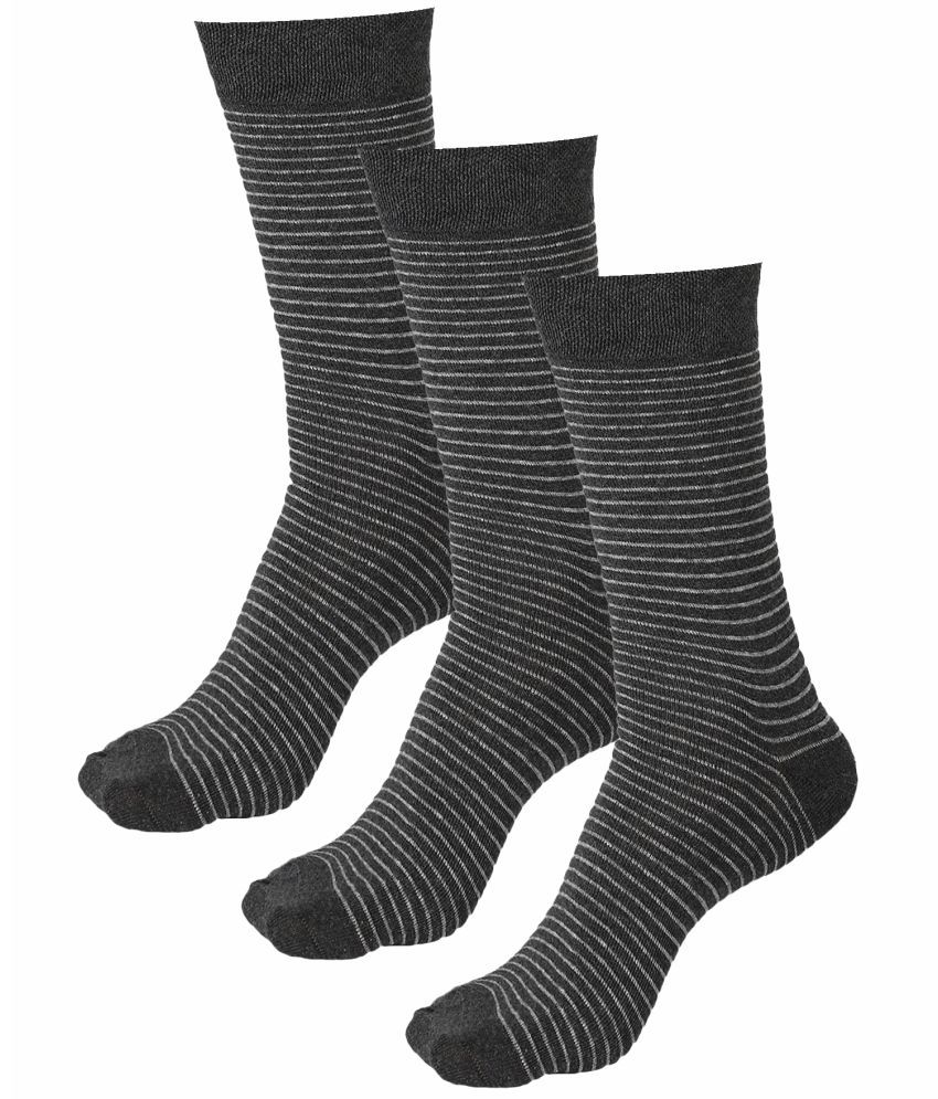     			Bodycare Cotton Blend Men's Striped Dark Grey Mid Length Socks ( Pack of 3 )