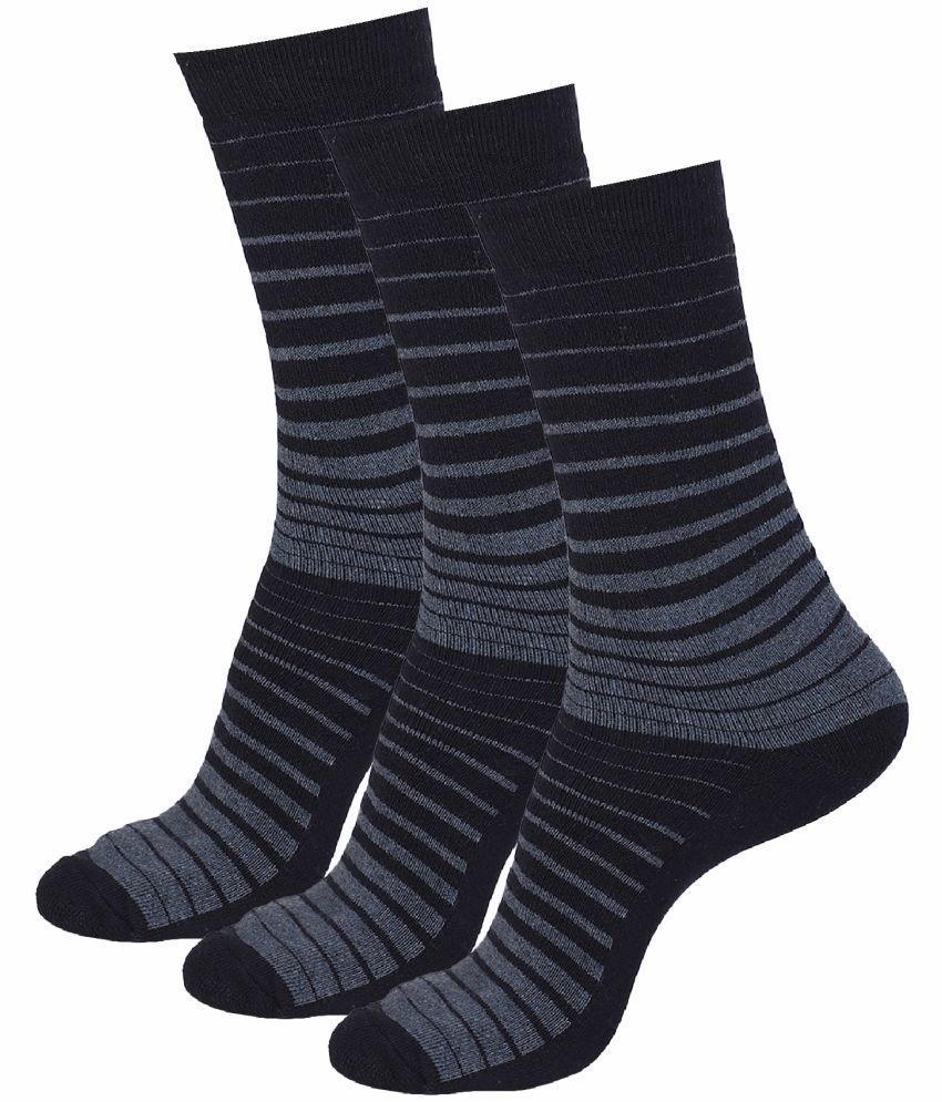     			Bodycare Cotton Blend Men's Striped Navy Blue Mid Length Socks ( Pack of 3 )