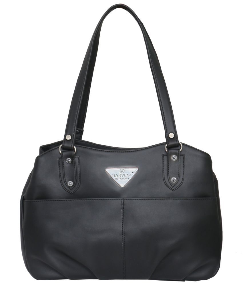     			HARVEST BAGS Black Faux Leather Shoulder Bag