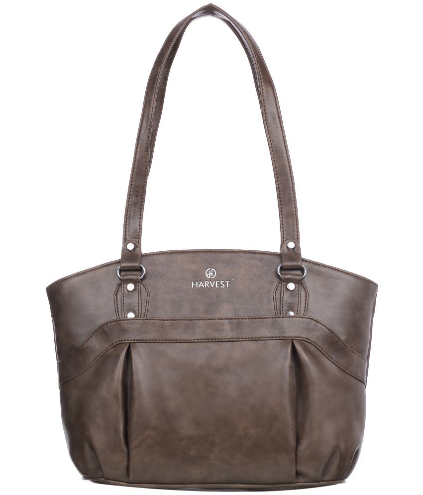     			HARVEST BAGS Brown Faux Leather Shoulder Bag