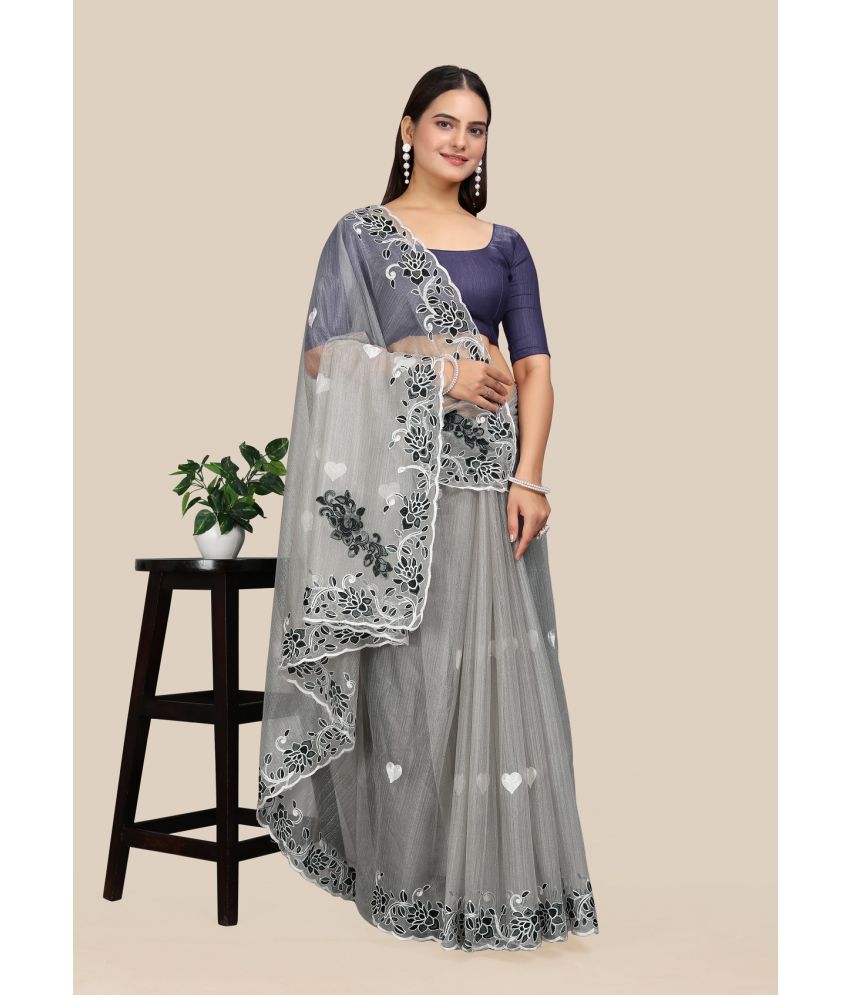     			JULEE Net Embroidered Saree With Blouse Piece - Grey ( Pack of 1 )