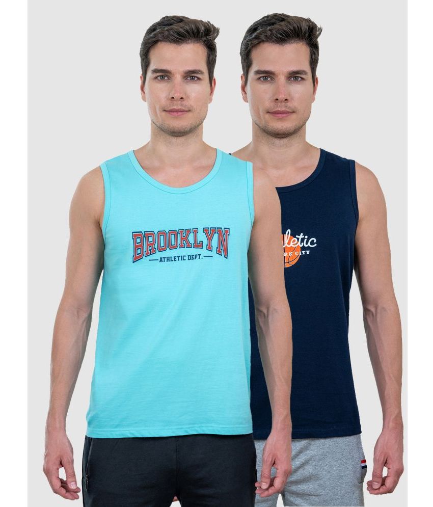     			Lux Cozi Cotton Relaxed Fit Printed Sleeveless Men's T-Shirt - Turquoise ( Pack of 2 )