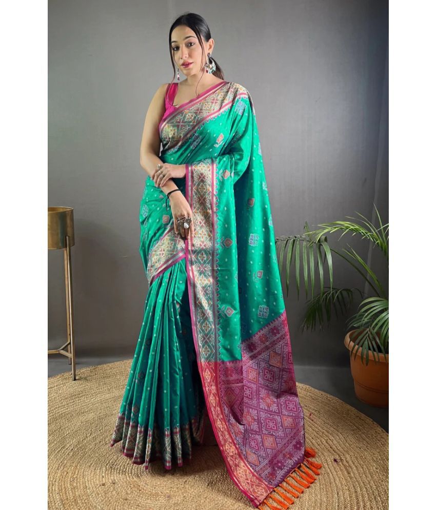     			MS Retail Art Silk Woven Saree With Blouse Piece - Green ( Pack of 1 )