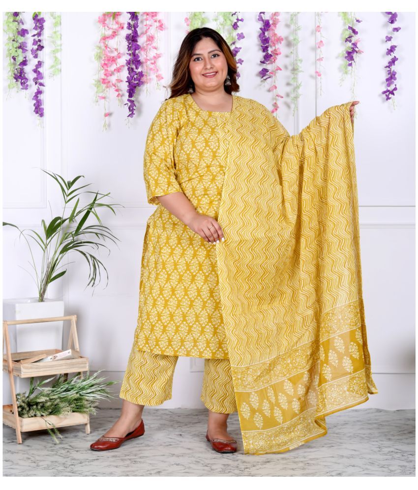     			Swasti Cotton Printed Kurti With Palazzo Women's Stitched Salwar Suit - Yellow ( Pack of 1 )