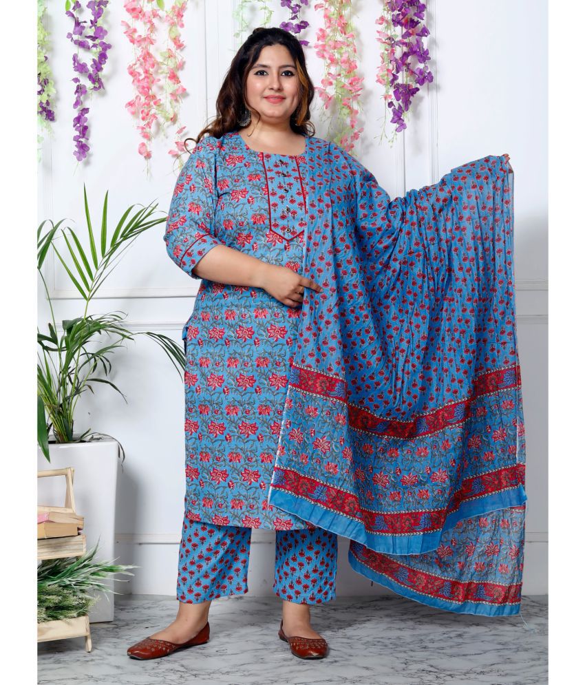     			Swasti Cotton Printed Kurti With Palazzo Women's Stitched Salwar Suit - Blue ( Pack of 1 )