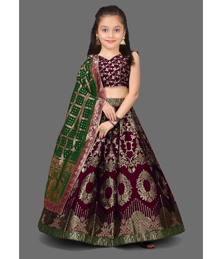     			Trijal Fab Maroon Jacquard Girls Lehenga Choli Set ( Pack of 1 )