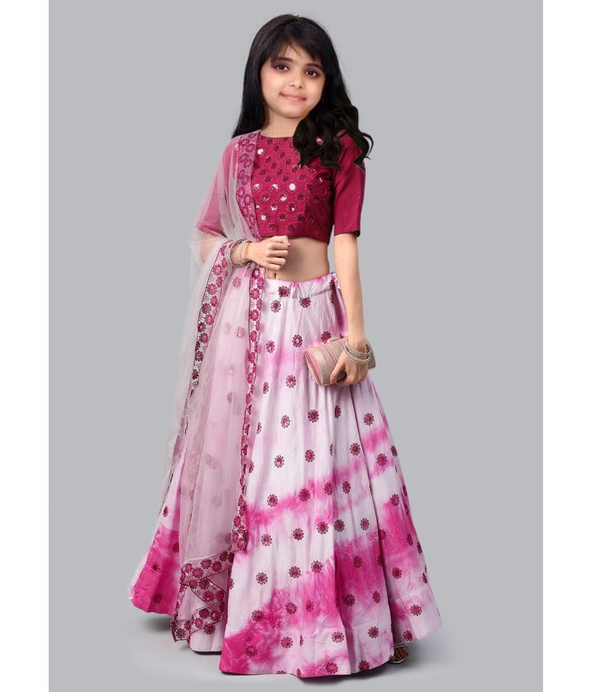     			Trijal Fab Pink Silk Girls Lehenga Choli Set ( Pack of 1 )