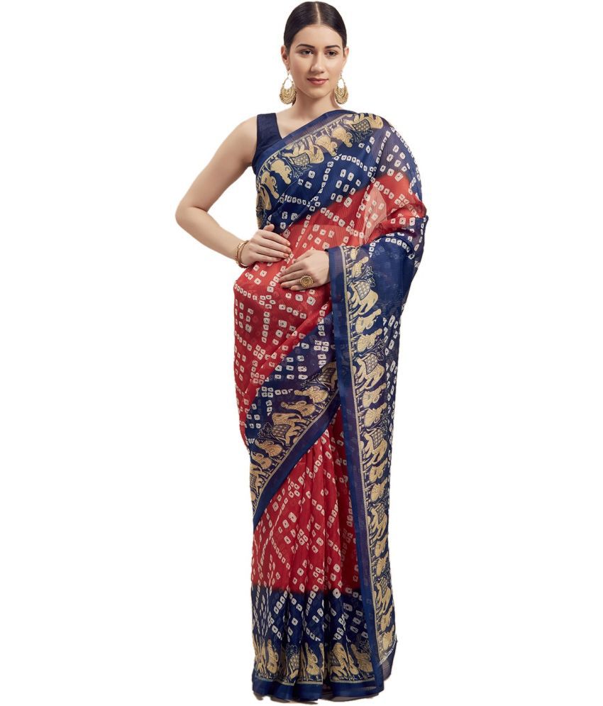     			Vkaran Art Silk Printed Saree With Blouse Piece - Red ( Pack of 1 )