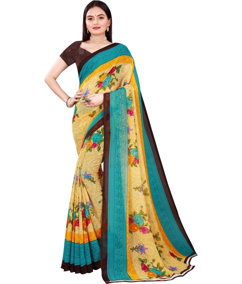     			Vkaran Cotton Silk Colorblock Saree With Blouse Piece - Yellow ( Pack of 1 )