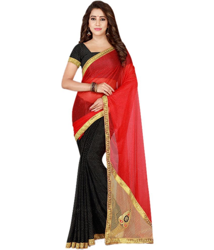     			Vkaran Cotton Silk Colorblock Saree With Blouse Piece - Black ( Pack of 1 )