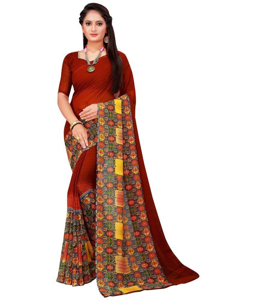     			Vkaran Cotton Silk Colorblock Saree With Blouse Piece - Maroon ( Pack of 1 )