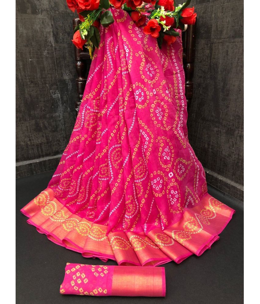     			Vkaran Cotton Silk Printed Saree With Blouse Piece - Pink ( Pack of 1 )