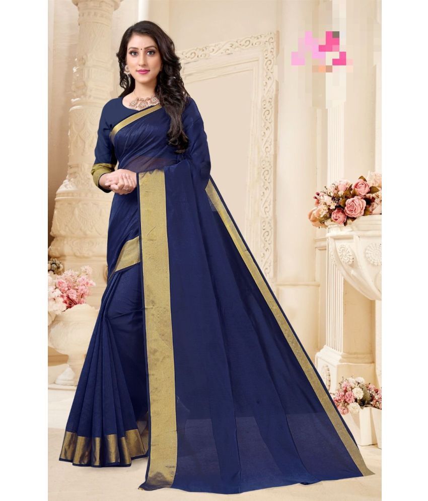     			Vkaran Cotton Silk Solid Saree Without Blouse Piece - Navy Blue ( Pack of 1 )