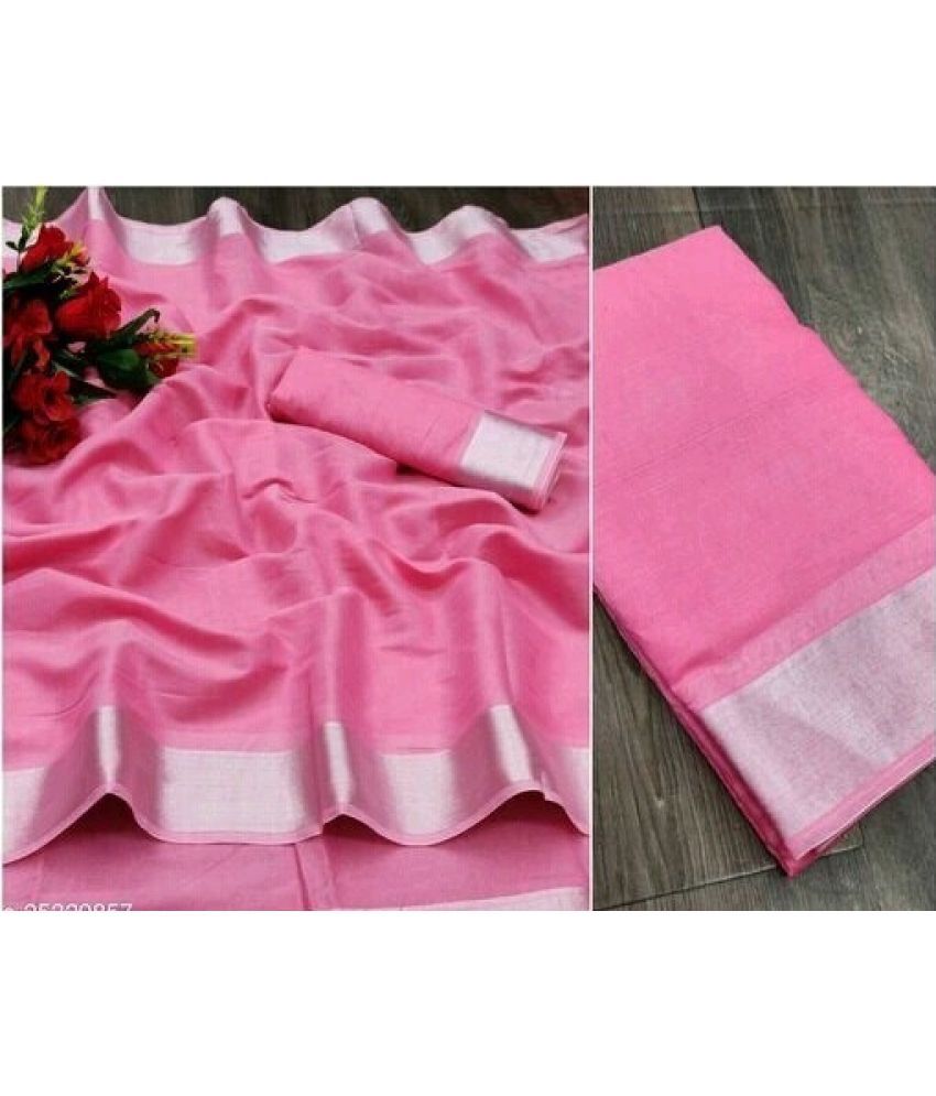     			Vkaran Cotton Silk Solid Saree Without Blouse Piece - Pink ( Pack of 1 )