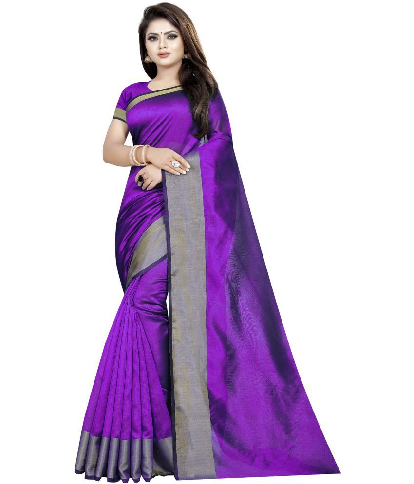     			Vkaran Cotton Silk Solid Saree Without Blouse Piece - Purple ( Pack of 1 )