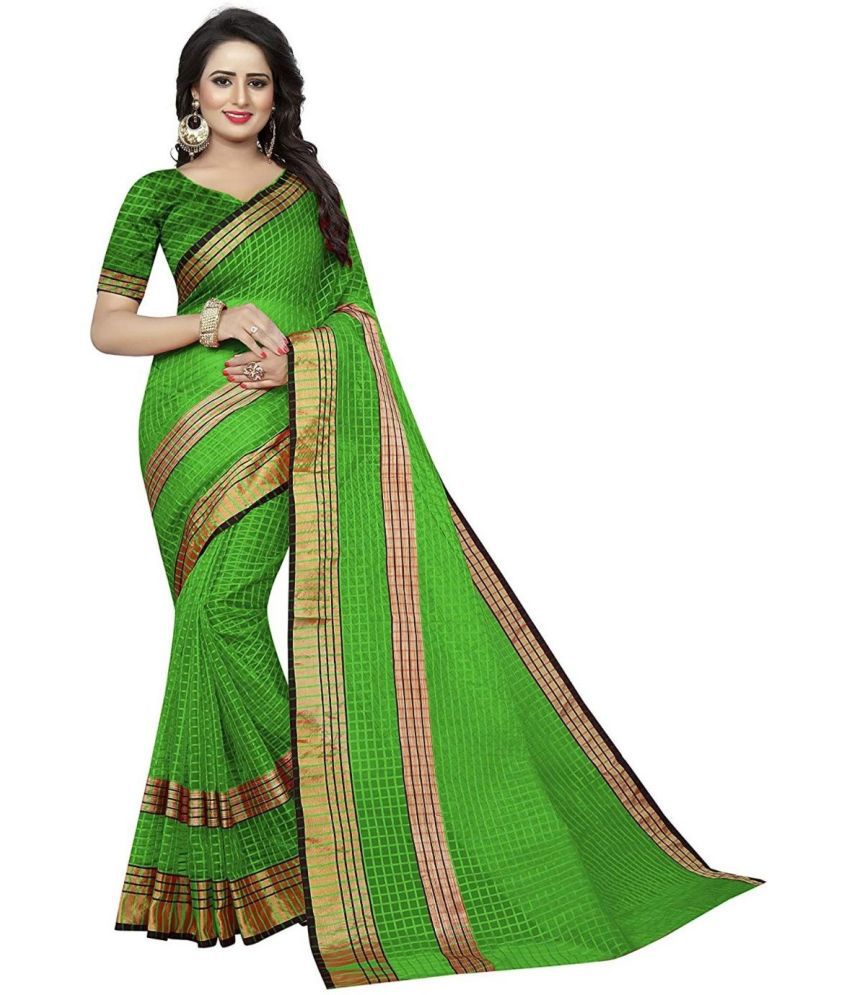     			Vkaran Cotton Silk Solid Saree Without Blouse Piece - Green ( Pack of 1 )
