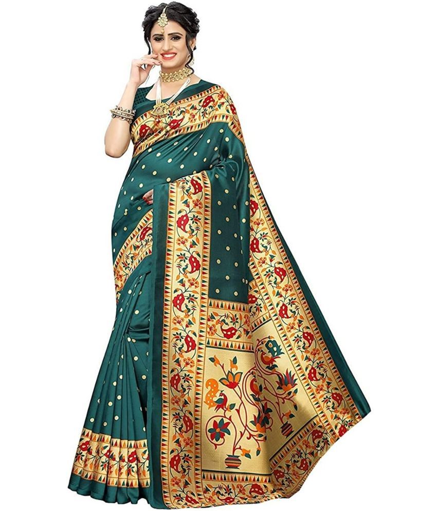     			Vkaran Cotton Silk Woven Saree With Blouse Piece - Olive ( Pack of 1 )