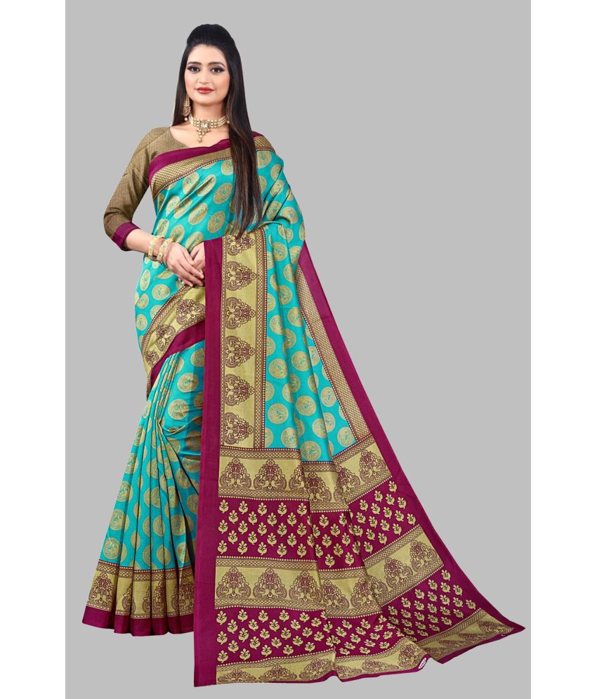     			Vkaran Cotton Silk Woven Saree With Blouse Piece - Turquoise ( Pack of 1 )