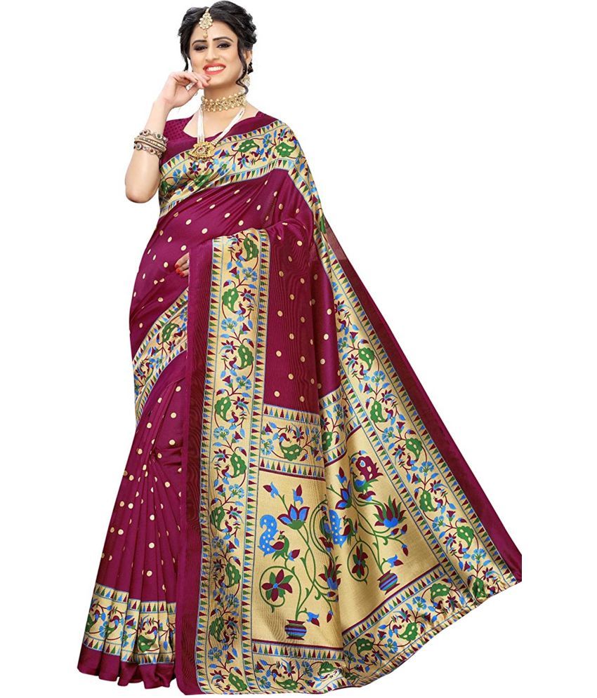     			Vkaran Cotton Silk Woven Saree With Blouse Piece - Wine ( Pack of 1 )