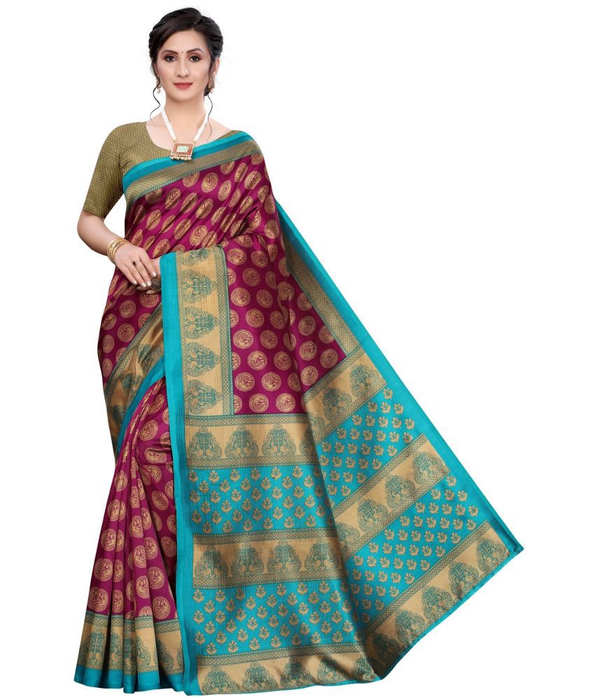     			Vkaran Cotton Silk Woven Saree With Blouse Piece - Purple ( Pack of 1 )