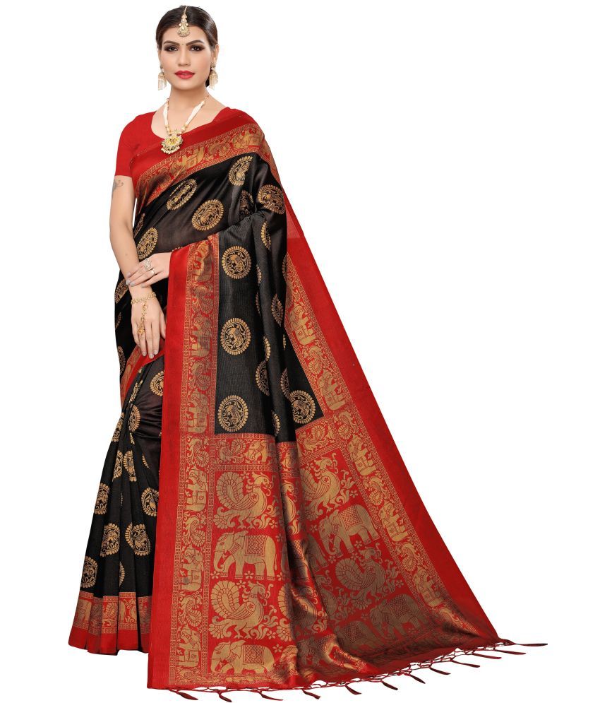     			Vkaran Cotton Silk Woven Saree With Blouse Piece - Black ( Pack of 1 )