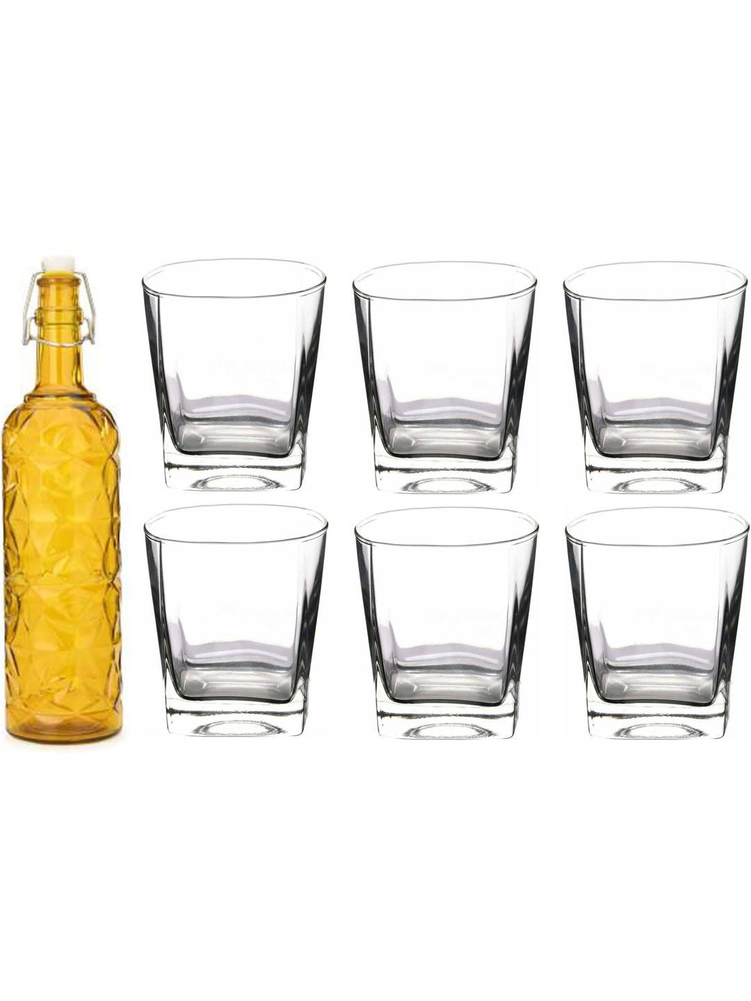     			AFAST Bottle Glass Set Yellow Glass Water Bottle 200 mL ( Set of 7 )