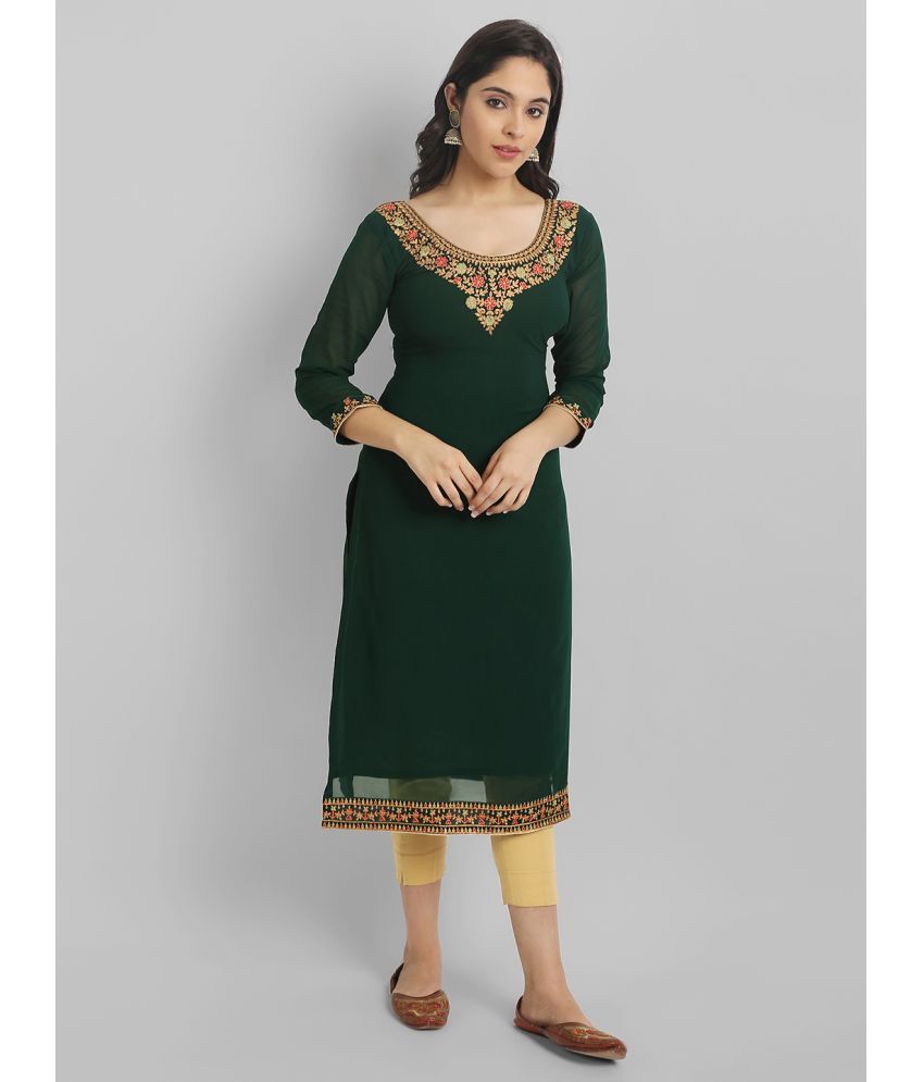     			Krunal Raiyani Georgette Embellished Straight Women's Kurti - Green ( Pack of 1 )