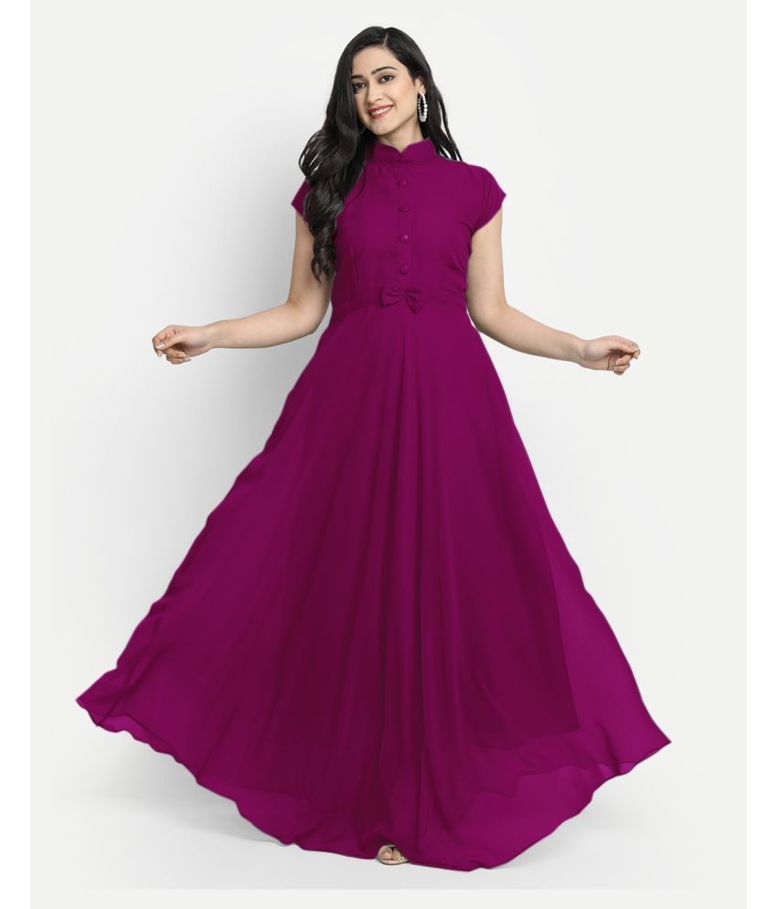     			Krunal Raiyani Georgette Solid Full Length Women's Fit & Flare Dress - Purple ( Pack of 1 )