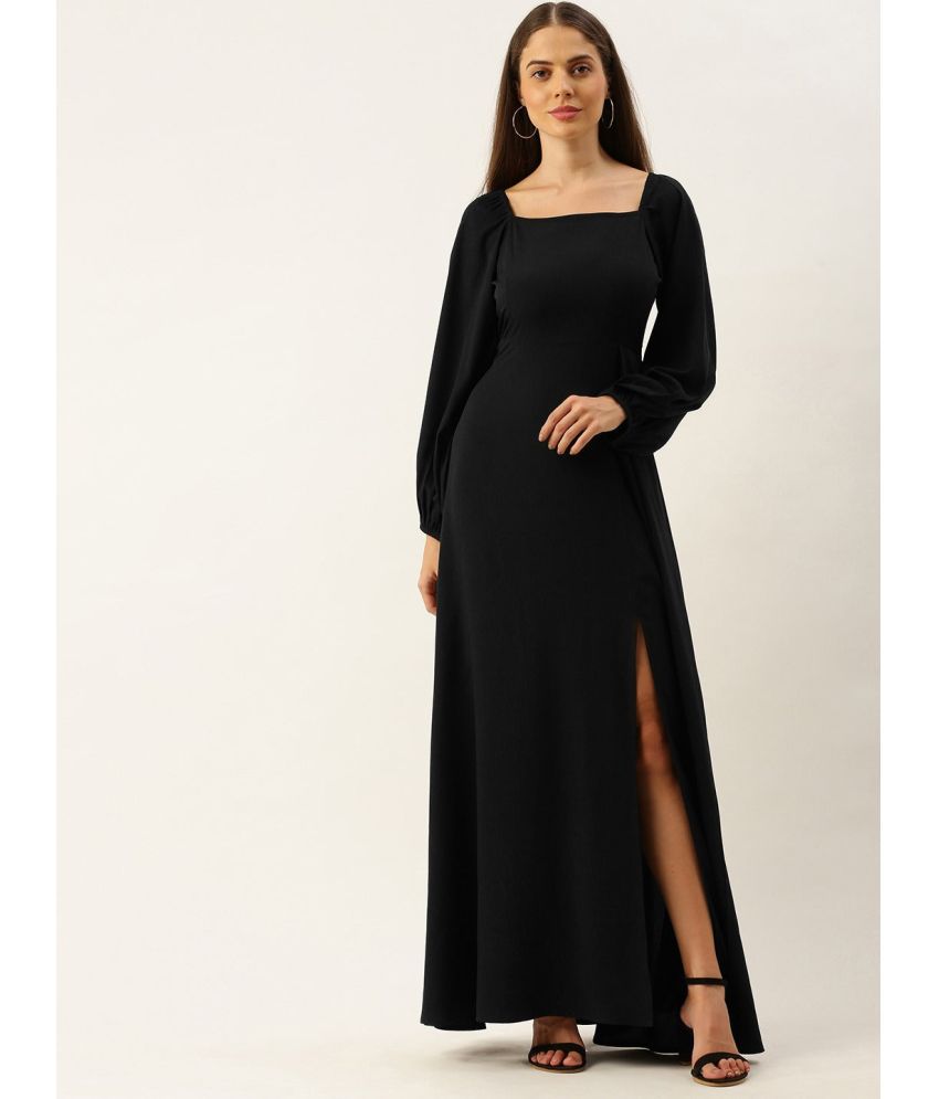     			Krunal Raiyani Polyester Solid Full Length Women's Side Slit Dress - Black ( Pack of 1 )