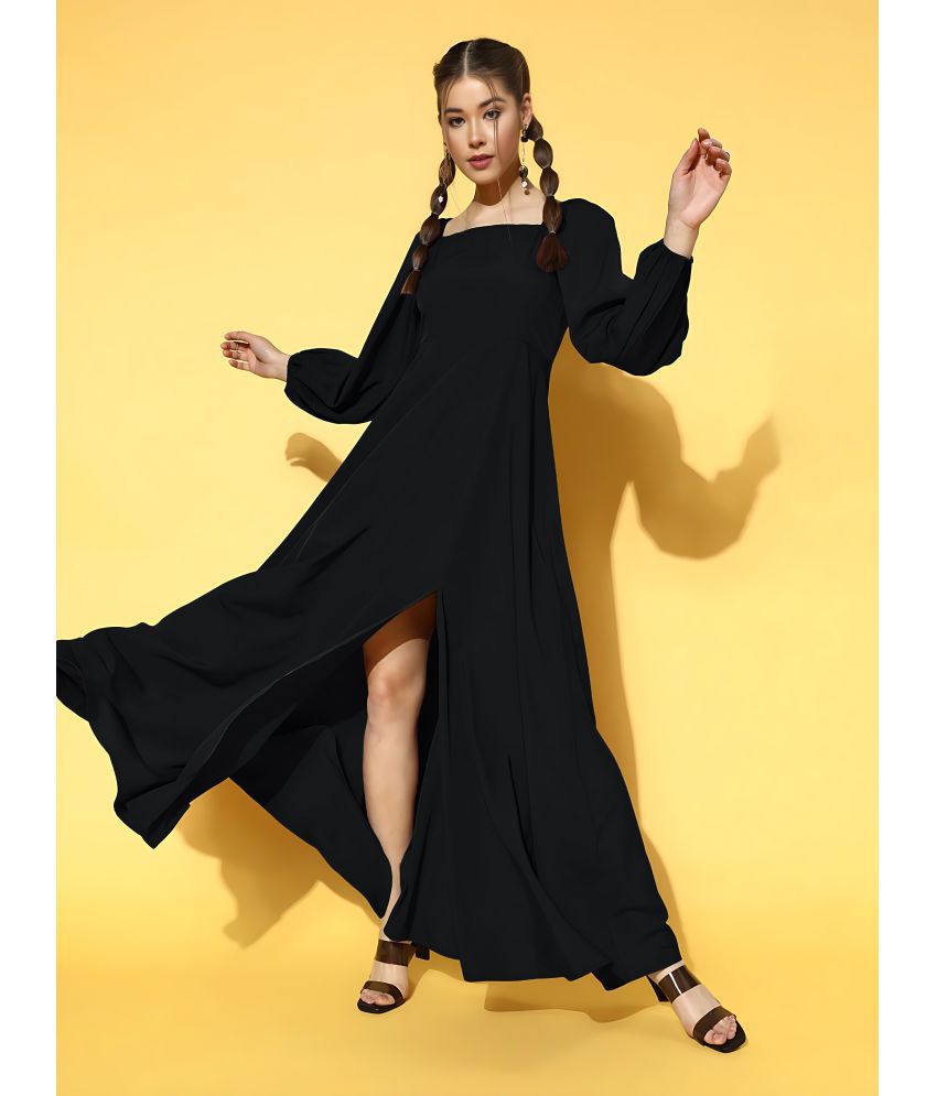     			Krunal Raiyani Polyester Solid Full Length Women's Side Slit Dress - Black ( Pack of 1 )