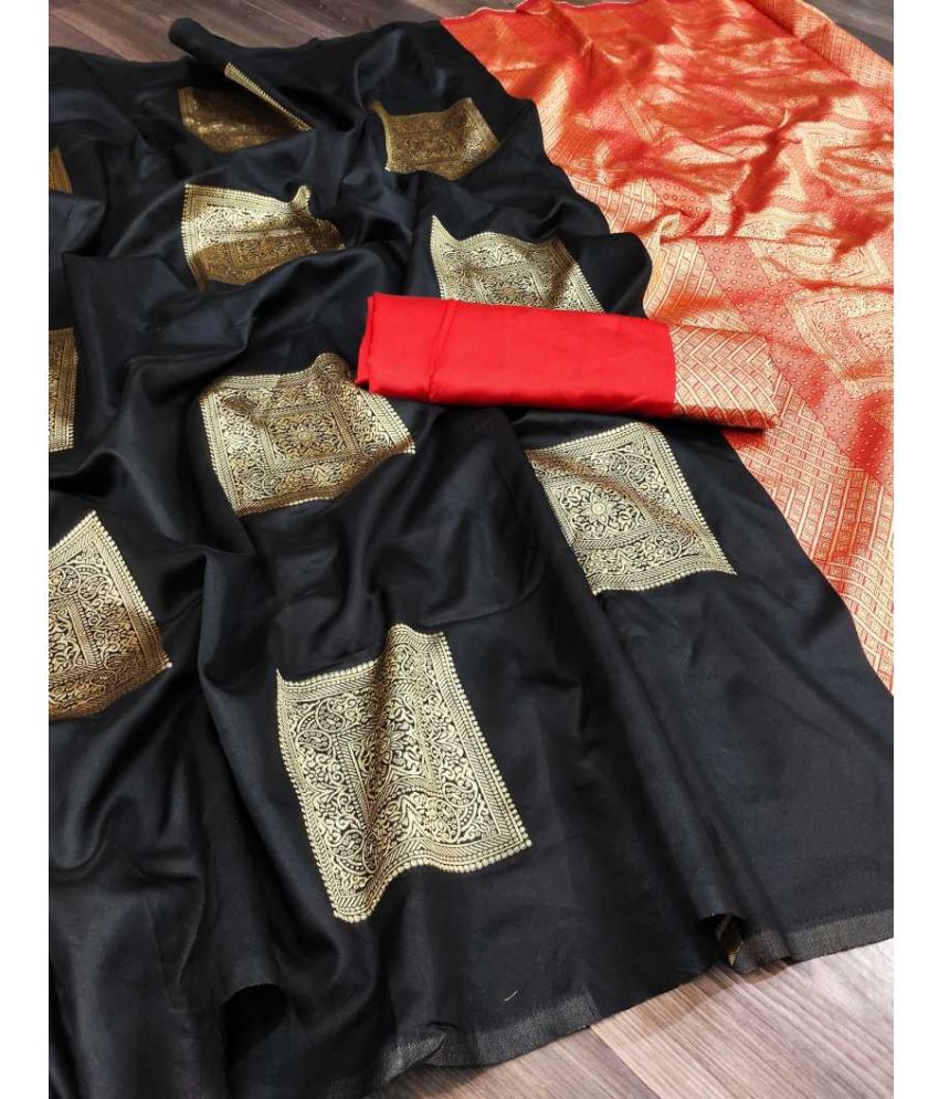     			MT Madhav Textiles Art Silk Woven Saree With Blouse Piece - Black ( Pack of 1 )