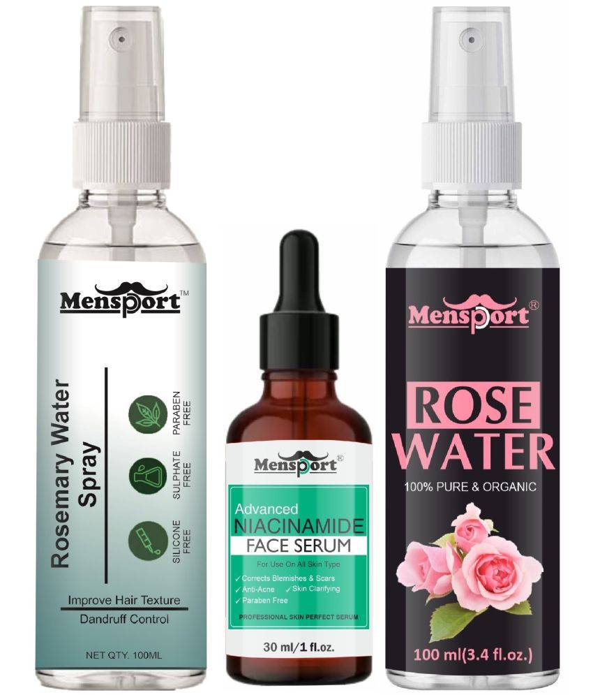     			Mensport Rosemary Water | Hair Spray For Hair Regrowth 100ml, Advanced Niacinamide Face Serum (Correct Blemishes & Scar) 30ml & Natural Rose Water 100ml - Set of 3 Items