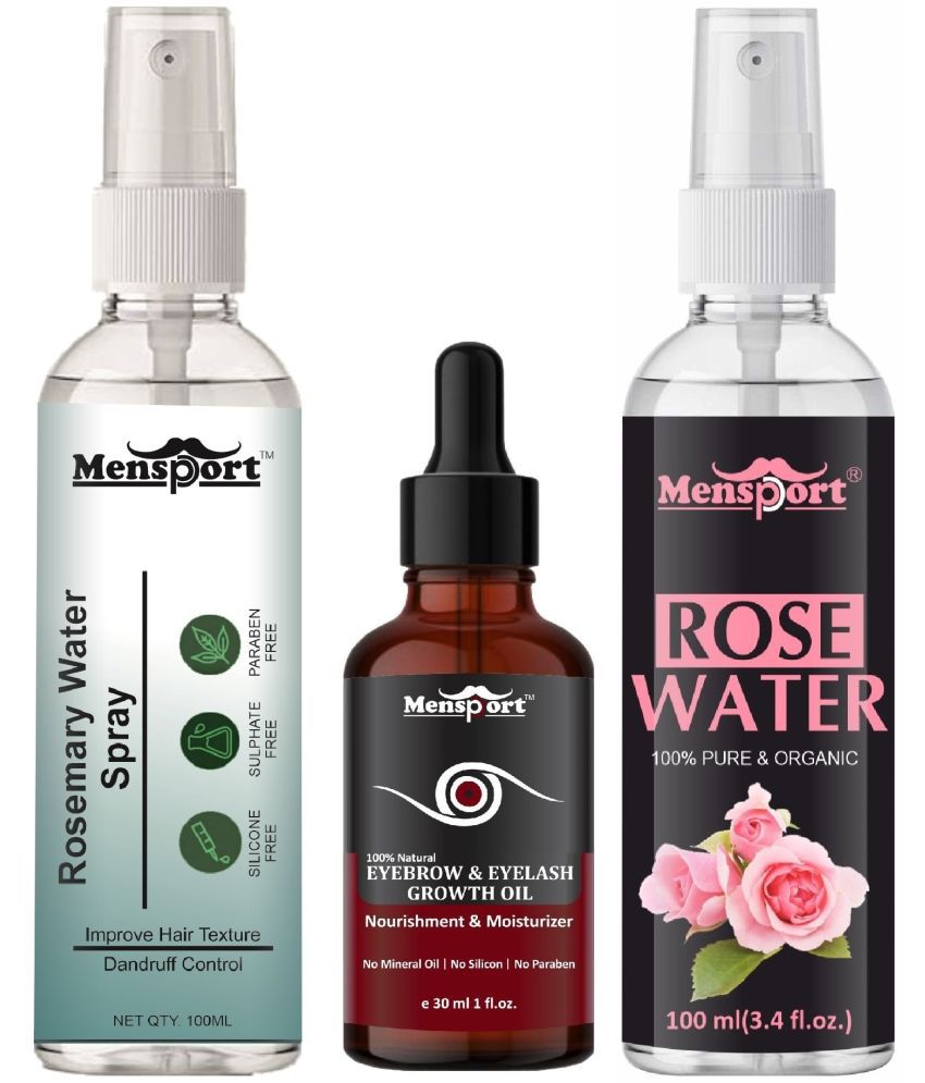     			Mensport Rosemary Water | Hair Spray For Hair Regrowth 100ml, Eyebrow And Eyelash Growth Oil 30ml & Natural Rose Water 100ml - Set of 3 Items