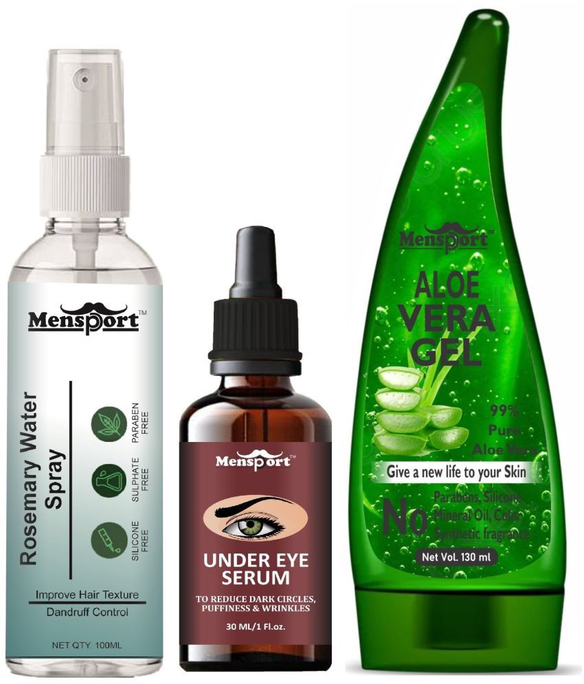     			Mensport Rosemary Water | Hair Spray For Hair Regrowth 100ml, Under Eye Serum (Dark Circle Remover) 30ml & Natural Aloe Vera Gel 130ml - Set of 3 Items
