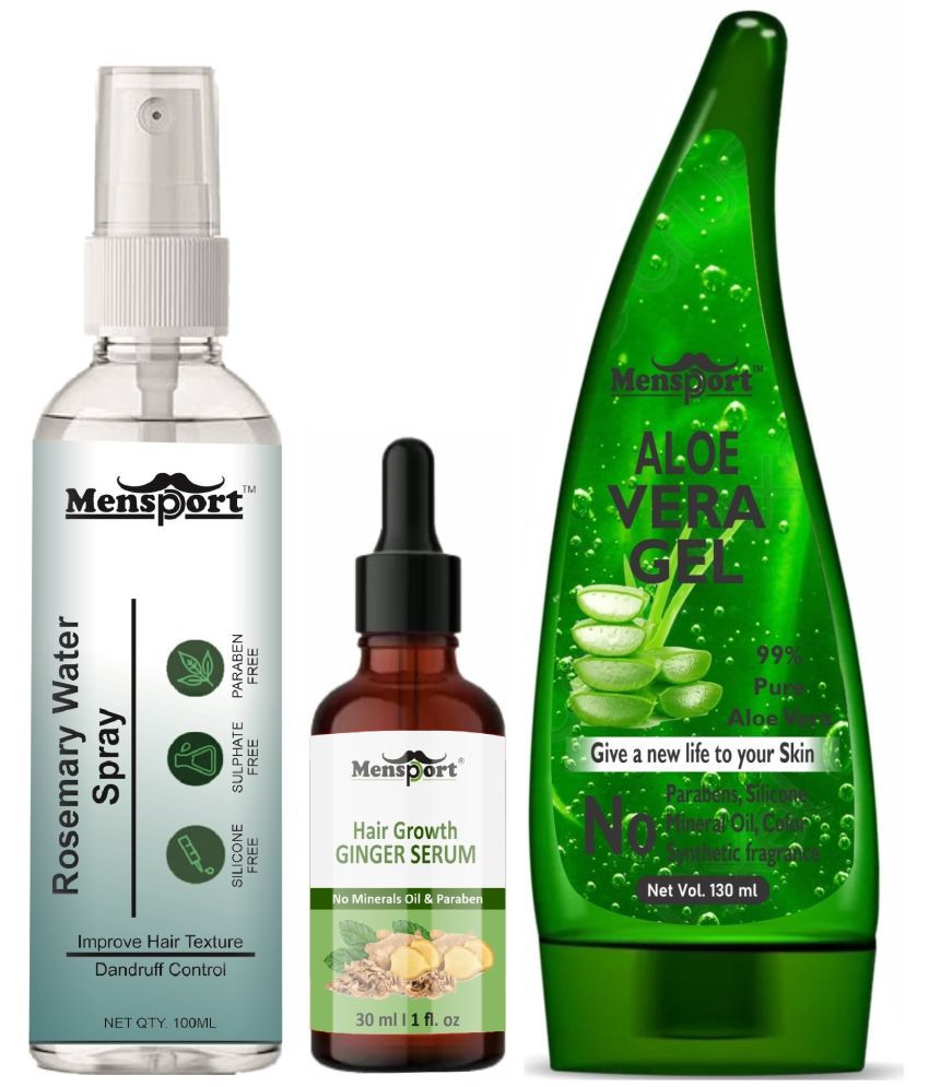     			Mensport Rosemary Water | Hair Spray For Hair Regrowth 100ml, Hair Growth Ginger Serum 30ml & Natural Aloe Vera Gel 130ml - Set of 3 Items