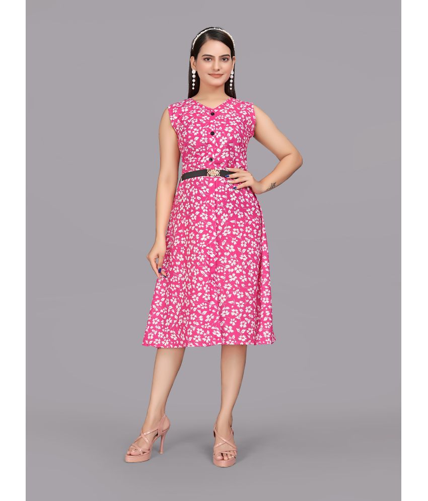    			Parnavi Rayon Printed Knee Length Women's A-line Dress - Pink ( Pack of 1 )